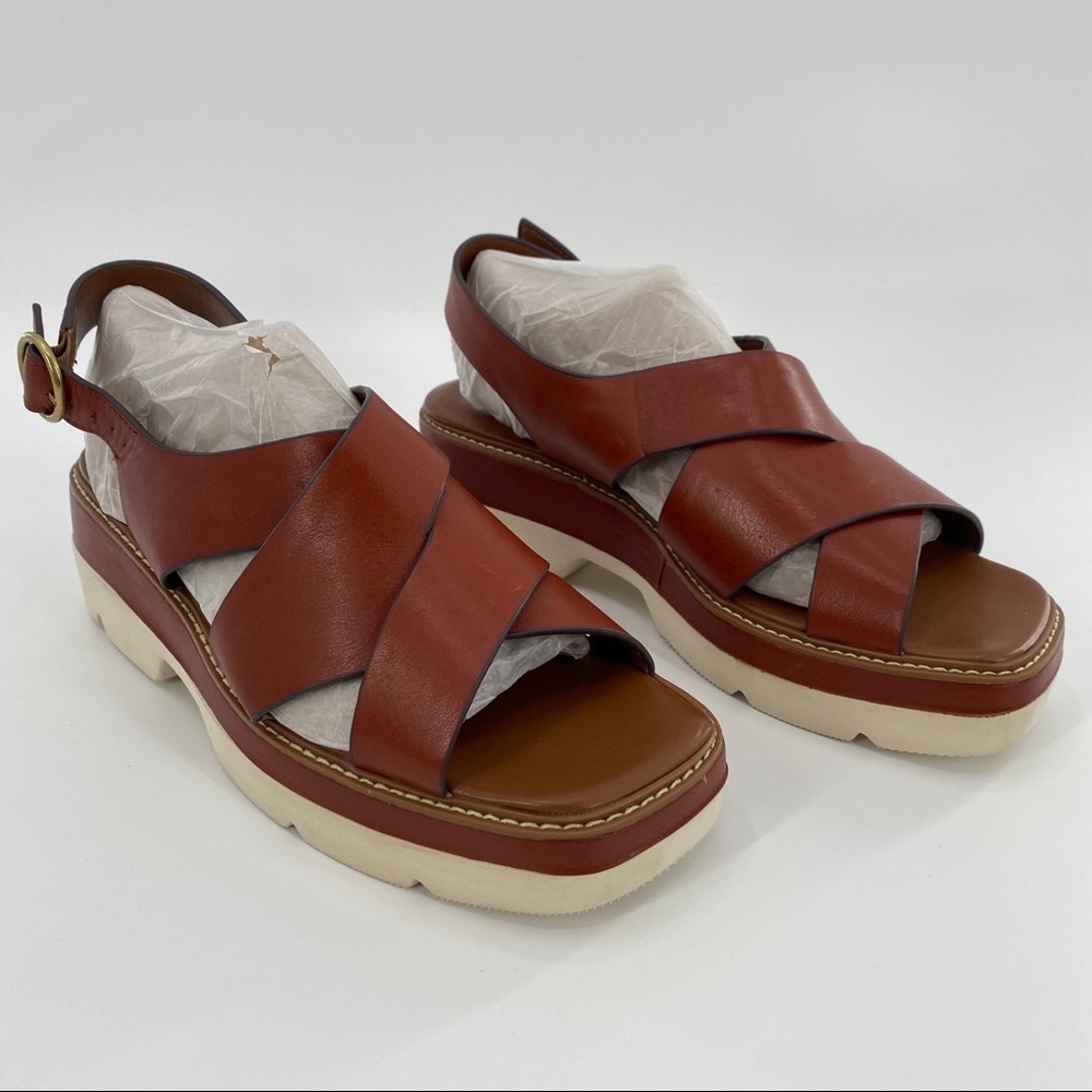 Naturalizer Halifax Slingback Platform Sandal Aged Bourbon Leather sz 9 Comfort